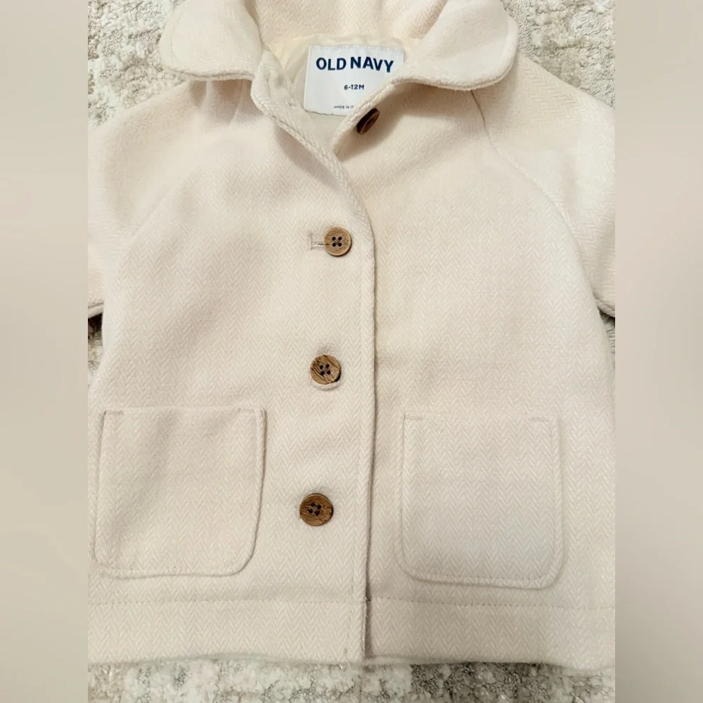 Old Navy Kids Beige Button Down Winter Formal Pea Coat size 6-12M- NWOT